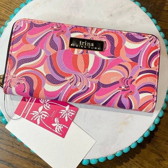 Trina Turk Large Zip Around Wallet in Sea Anemone - Picture 1 of 7
